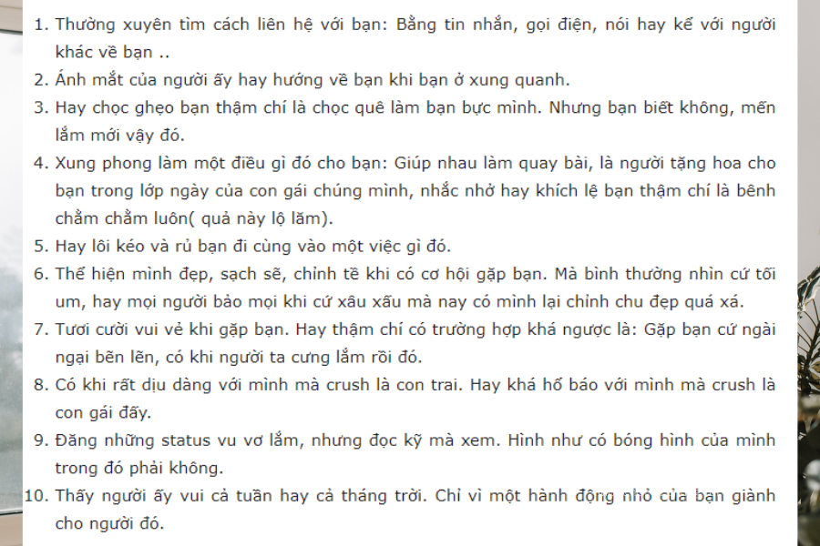 10 biểu hiện crush cũng thích bạn